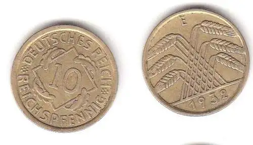 10 Reichspfennig Messing Münze Deutsches Reich 1932 E, Jäger 317 (112439)