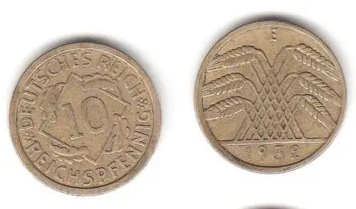 10 Reichspfennig Messing Münze Deutsches Reich 1932 E, Jäger 317 (112597)