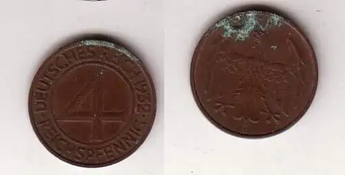 4 Reichspfennig Kupfer Münze Deutsches Reich 1932 A "Brüning Taler" (114116)