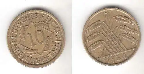 10 Pfennig Messing Münze Weimarer Republik 1934 D Jäger 317 (112269)