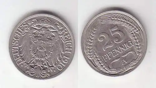 25 Pfennig Nickel Münze Deutsches Kaiserreich 1910 A