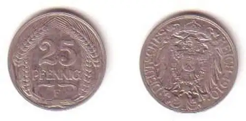 25 Pfennig Nickel Münze Deutsches Reich 1910 F Jäger 18