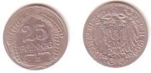 25 Pfennig Nickel Münze Deutsches Reich 1909 D Jäger 18