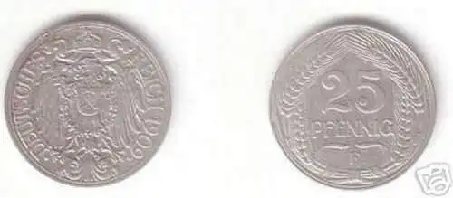 25 Pfennig Nickel Münze Kaiserreich 1909 F