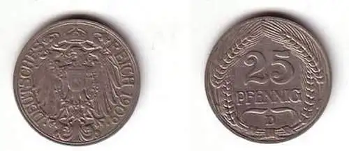 25 Pfennig Nickel Münze Kaiserreich 1909 D