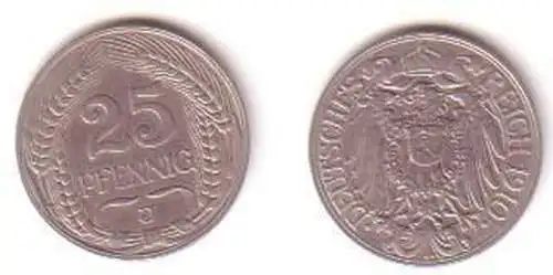 25 Pfennig Nickel Münze Deutsches Reich 1910 J Jäger 18