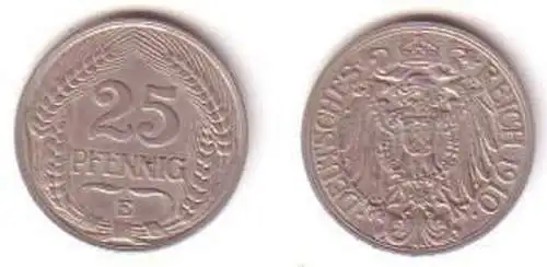 25 Pfennig Nickel Münze Deutsches Reich 1910 E Jäger 18