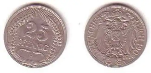 25 Pfennig Nickel Münze Deutsches Reich 1909 F Jäger 18