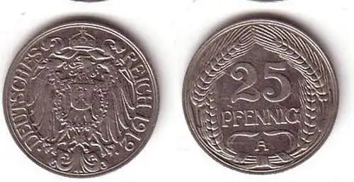 25 Pfennig Nickel Münze Kaiserreich 1912 A