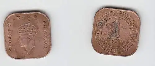 1 Cent Kupfer Münze Kommisarische Verwaltung Malaya 1945 (110884)