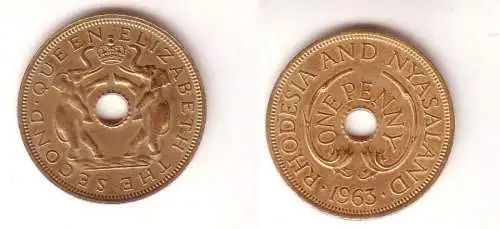 1 Penny Messing Münze Rhodesia and Nyassaland 1963