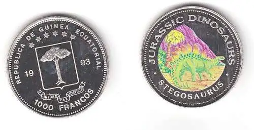 1000 Francos Nickel Farb Münze Äquatorial Guinea Stegosaurus 1993 (110980)