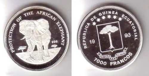 7000 Francos Silber Münze Republik Äquatorial Guinea 1993