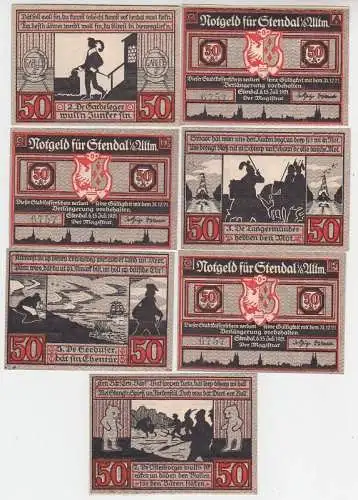 komplette Serie mit 7 Banknoten Notgeld Stadt Stendal 1921