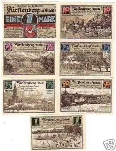 7 Banknoten Notgeld Stadt Fürstenberg in Meckl. 1921