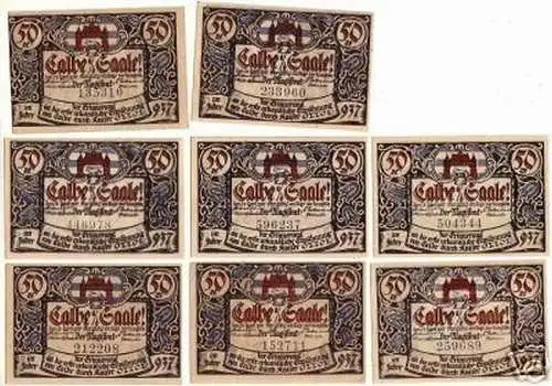 8 Banknoten Notgeld der Stadt Calbe an der Saale 1917