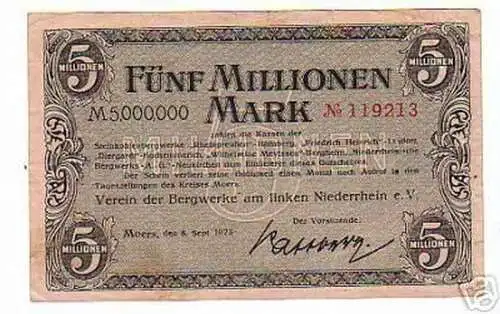 seltene Banknote Inflation 5 Millionen Mark Moers