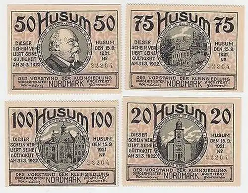 4 Banknoten Notgeld Stadt Husum Nordfriesland Kleinsiedlung Nordmark (102018)