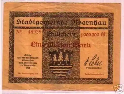 Banknote Inflation 1 Million Stadtgemeinde Olbernhau