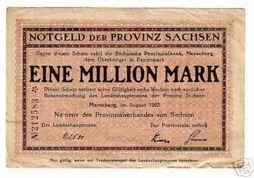 seltene Banknote Inflation 1 Million Merseburg 1923