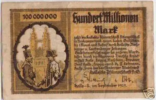 100 Millionen Mark Banknoten Hallesche Pfännerschaft