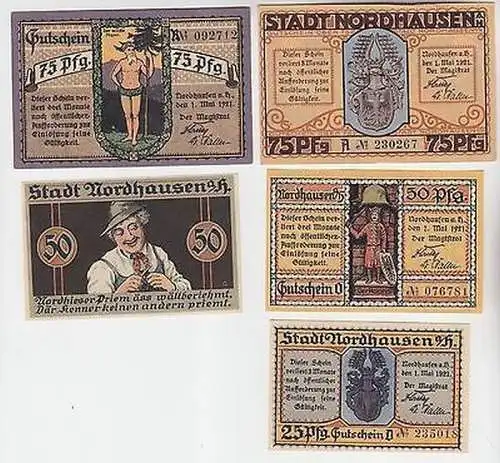 5 Banknoten Notgeld Stadt Nordhausen 1921 kassenfrisch (109876)