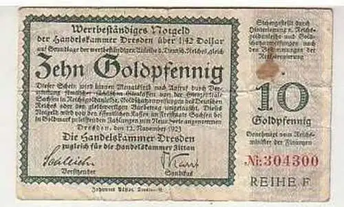 10 Goldpfennig Banknote Handelskammer Dresden 1923