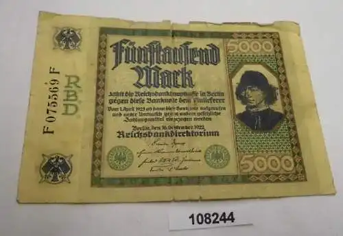 5000 Mark Inflations Banknote 16.9.1922 Rosenberg Nr.76