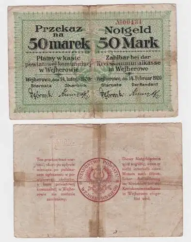 50 Mark Banknote Kreiskommunalkasse Wejherowo Neustadt Wpr. 14.02.1920 (164389)