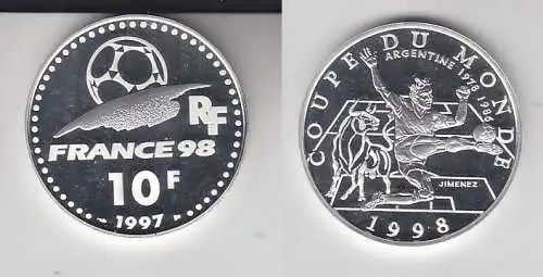 10 Franc Silber Münze Frankreich Fußball WM Frankreich 1998, 1997 (116422)