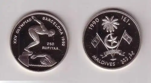 250 Rufiyaa Silbermünze Malediven Olympia 1992 Barcelona Schwimmstaffel (116518)