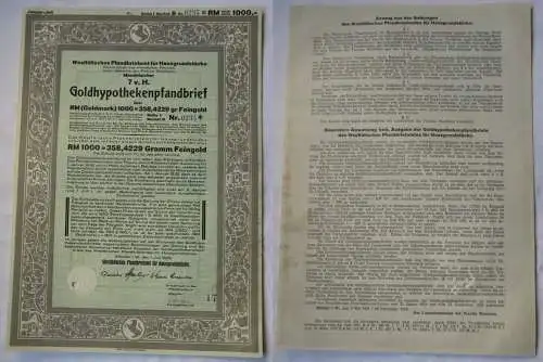 1000 Goldmark Aktie Westfäliches Pfandbriefamt Münster 01.07.1926 (121042)