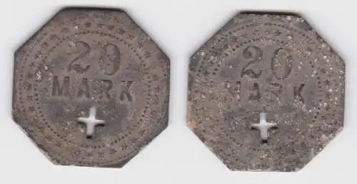 Alte Zink Münze Wertmarke 20 Mark mit gestanztem Kreuz um 1920 (140453)