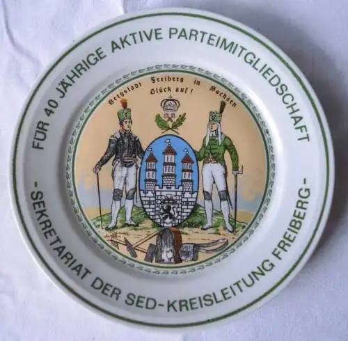 Seltener DDR Porzellan Teller SED Kreisleitung Freiberg 1986 (106989)