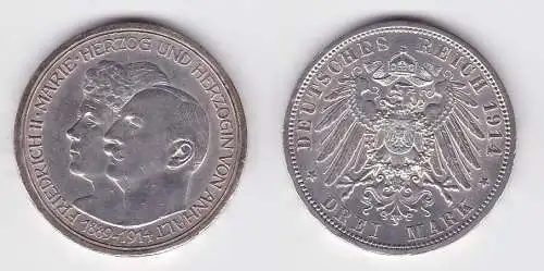 3 Mark Silbermünze Anhalt Silberhochzeit 1914 Jäger 24  (124412)