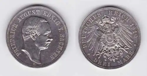 3 Mark Silbermünze Sachsen König Friedrich August 1910 Jäger 135 vz (122704)