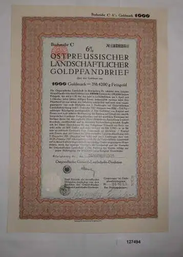 1000 Goldmark Pfandbrief Ostpreussische General-Landschafts-Direktion (127494)