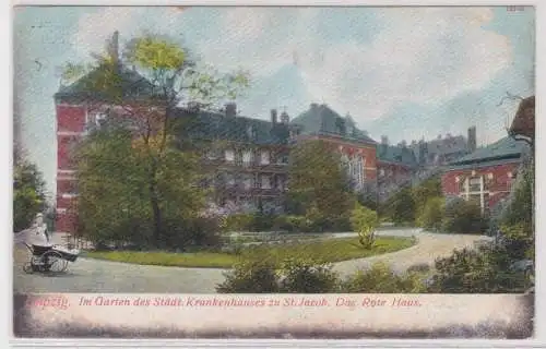 43585 Ak Leipzig Im Garten d. Städt. Krankenhauses zu St. Jacob. Rotes Haus 1908