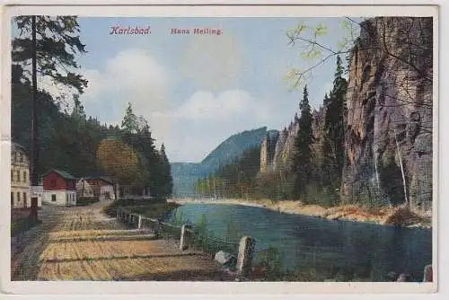 68953 Ak Karlsbad Hans Heiling Felsen Svatošské skály Nationalpark in Loket 1940