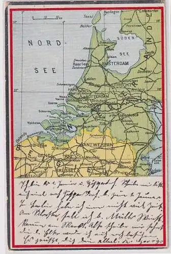 902111 Feldpost Ak B.Z.Kriegskarte Nordsee, Niederlande, Belgien 1914