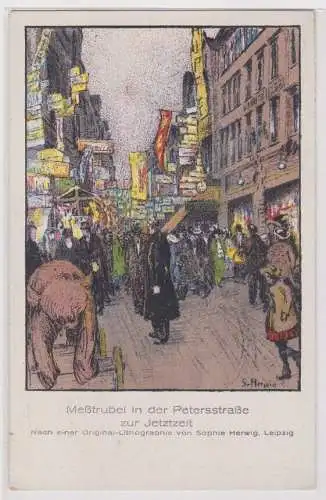 72045 Künstler Ak Leipzig Meßtrubel in der Petersstraße um 1925