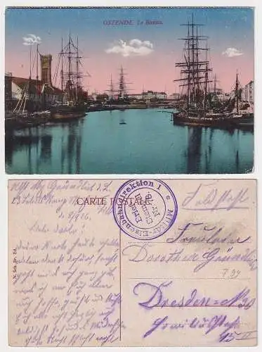 32151 Feldpost Ak Ostende mit Stempel Militär Eisenbahndirektion 1, 1916