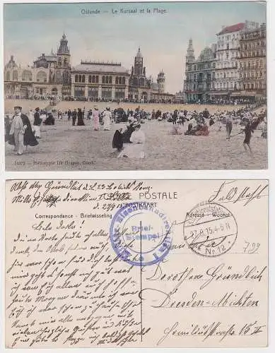 13055 Feldpost Ak Ostende mit Stempel Militär Eisenbahndirektion 1, 1915