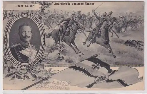 88114 Militär Feldpost Ak Unser Kaiser / Angreifende deutsche Ulanen 1918