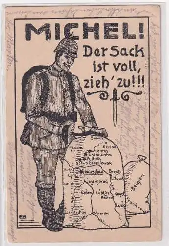 08420 Militär Humor Feldpost Ak Michel! Der Sack ist voll zieh zu! 1917