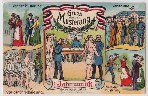 57222 Ak Lithographie Gruß von der Musterung 1914