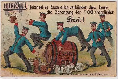 907124 Militär Humor Ak Lithographie "Hurrah, Sprengung der der 300 Tage" 1911