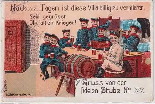 49966 Militär Humor Ak Lithographie Gruß von der fidelen Stube 1913