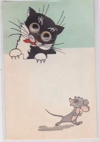 907624 Künstler Ak Katze mit Wackelaugen und Maus um 1920