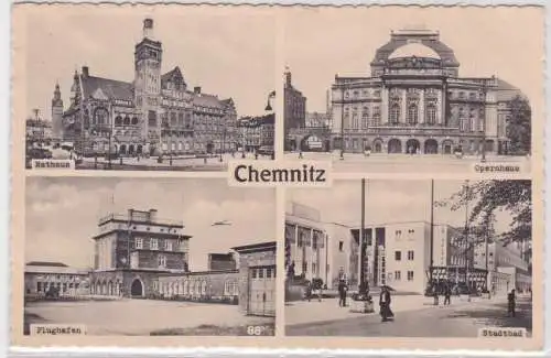 56453 Mehrbild Ak Chemnitz - Rathaus, Opernhaus, Flughafen, Stadtbad 1939